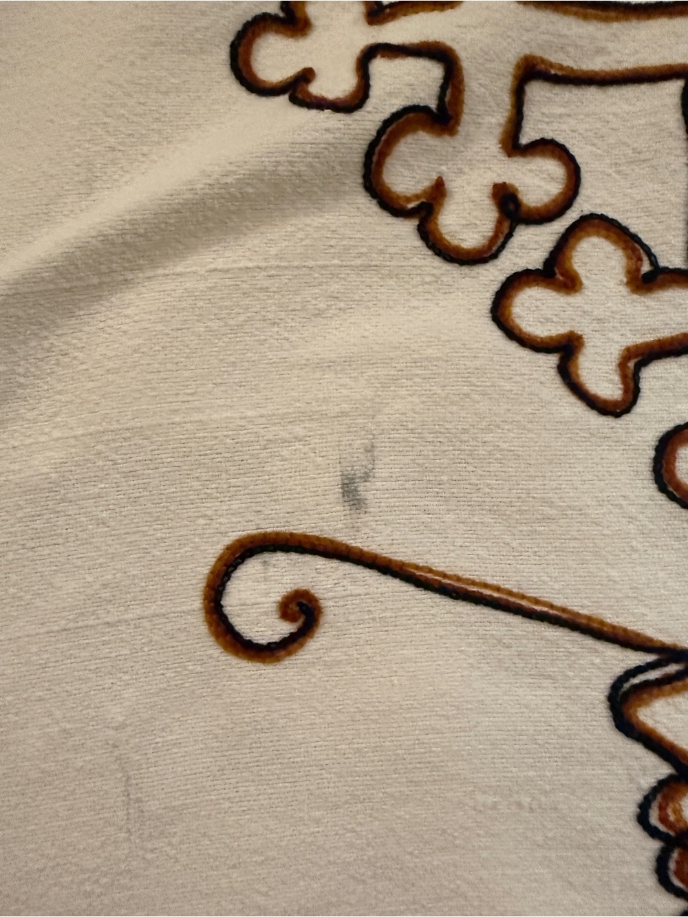 traditional white Ethiopian handwoven cotton blanket  brown embroidered crosses - Picture 10 of 11